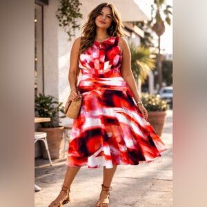 Calvin Klein Sleeveless Spandex dress size 14 Watercolor art